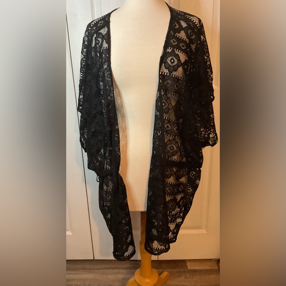 CJ Banks Black Lace Kimono Coverup One Size‎ Medium Large XL